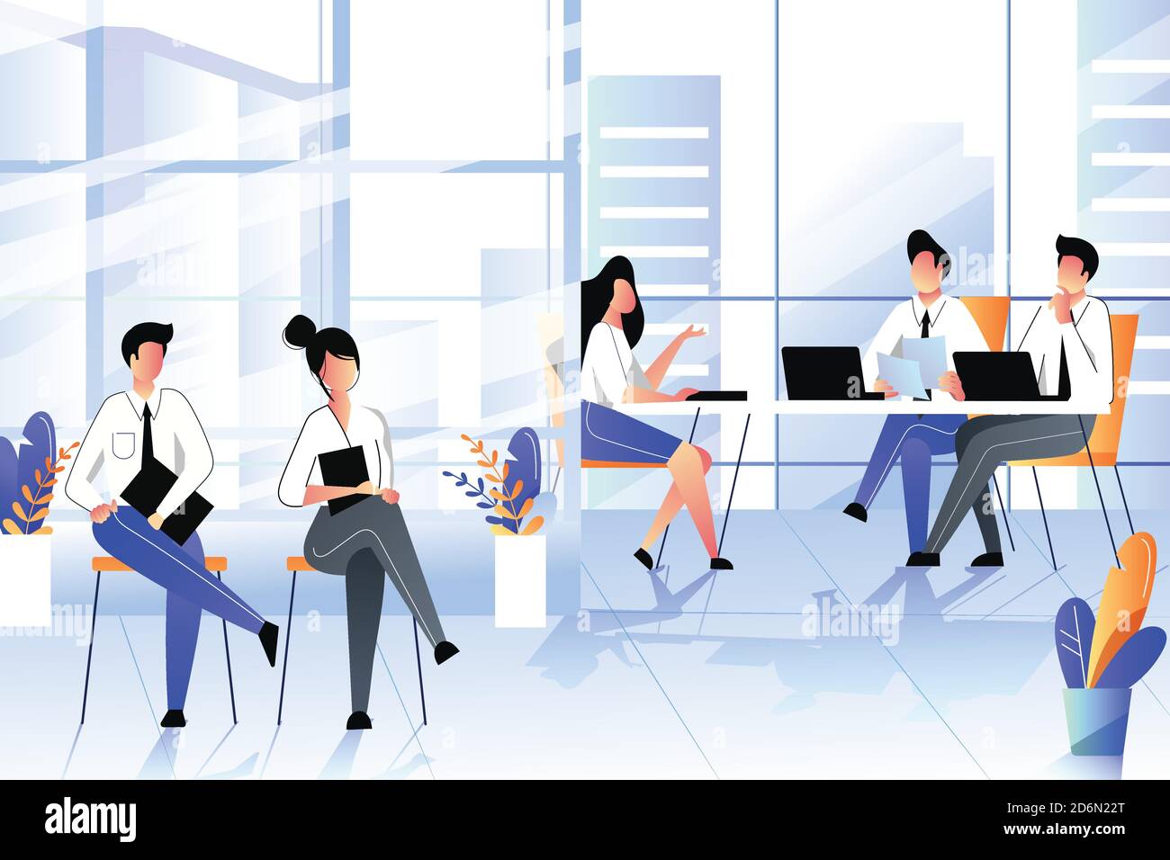 Job interview with candidate in company office. Recruitment and hiring business concept. Vector trendy flat illustration. Stock Vector