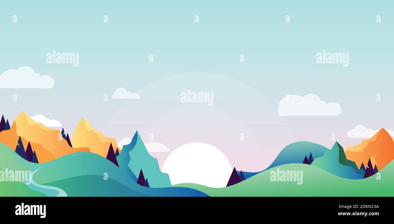 Mountains and green hills landscape, horizontal nature background. Vector  cartoon illustration of summer or spring morning Stock Vector Image & Art -  Alamy