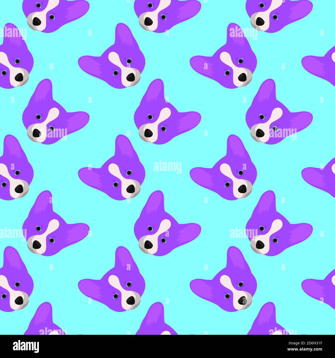 Violet dog, seamless pattern on blue background. Stock Vector