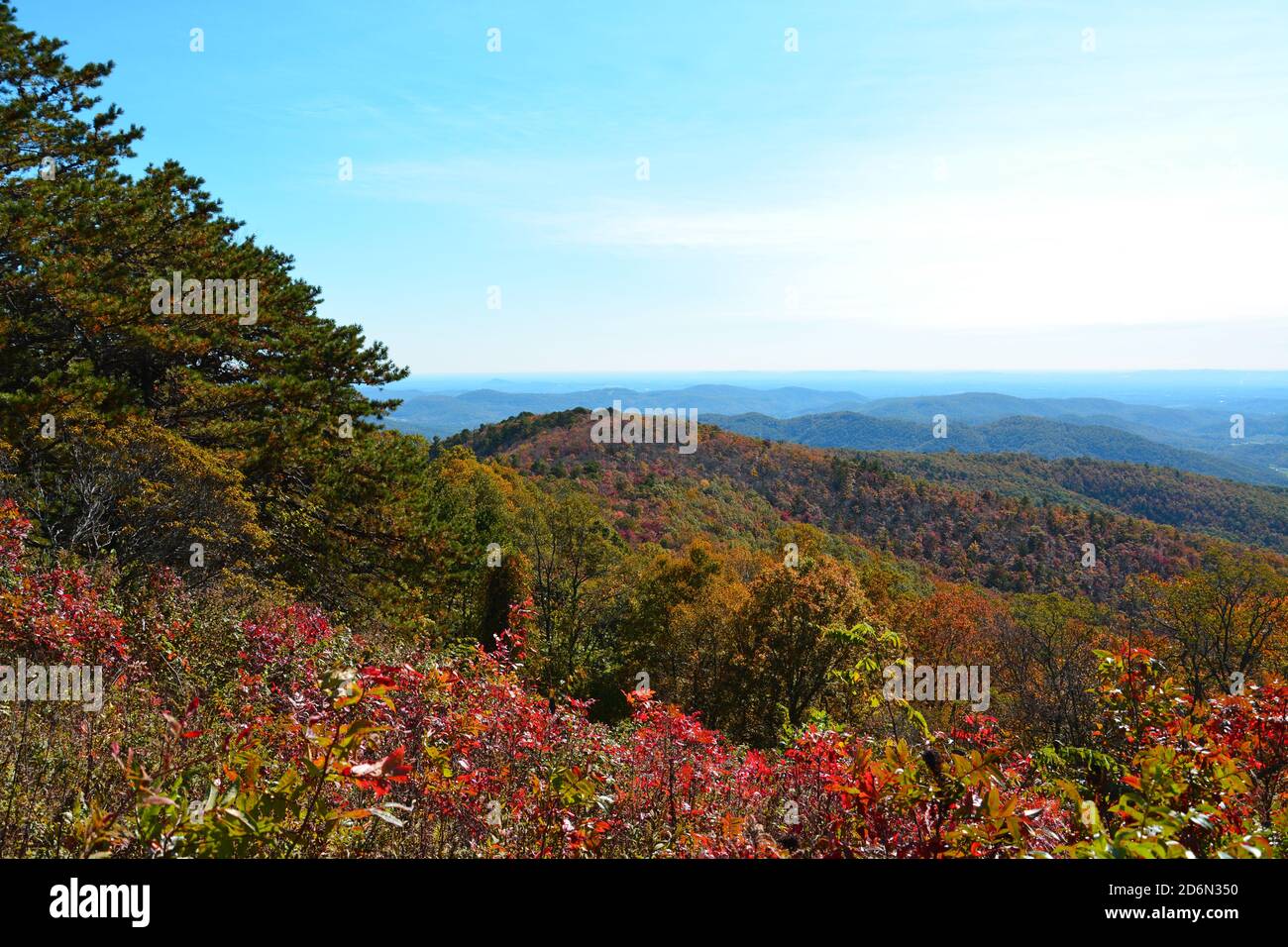 View from an overlook during fall in North Carolina on the Blue Ridge Parkway. Stock Photo