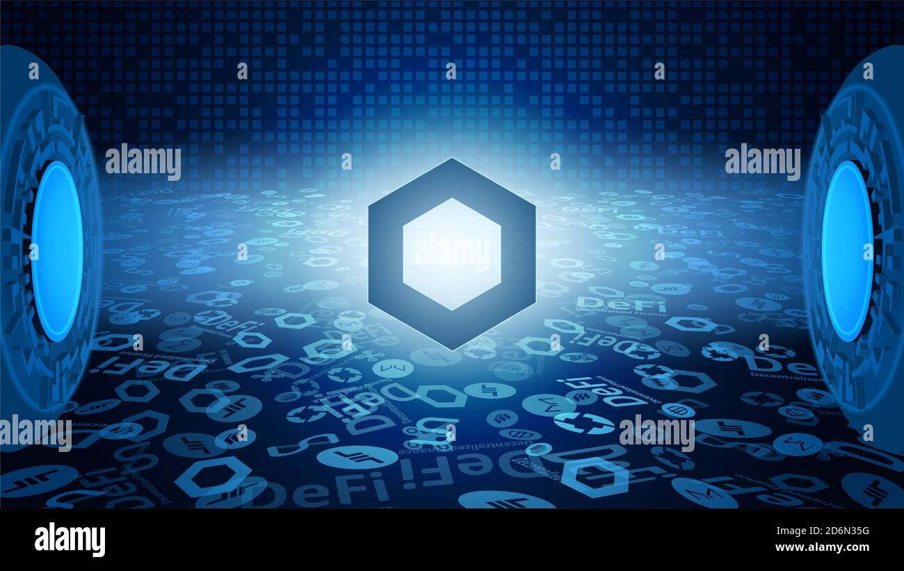 ChainLink LINK token symbol of the DeFi project cryptocurrency theme on a  blue polygonal background. Cryptocurrency logo icon. Decentralized finance  Stock Photo - Alamy
