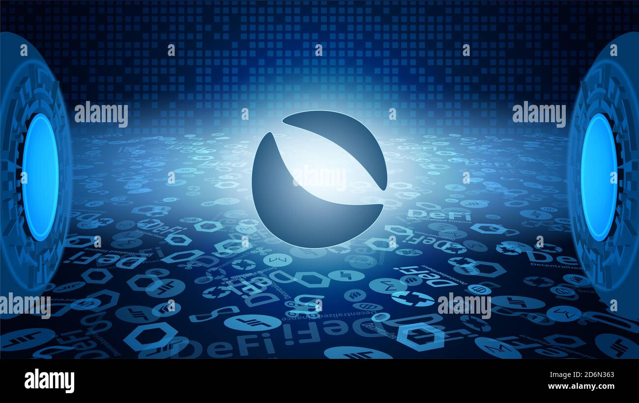 Terra LUNA token symbol of the DeFi system shining in the rays of light.  Cryptocurrency logo icon. Decentralized finance programs. Vector EPS10  Stock Photo - Alamy