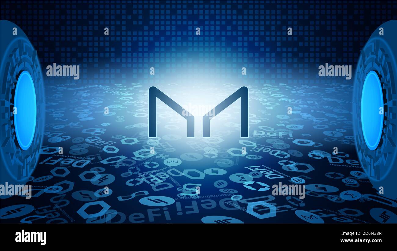 Maker MKR token symbol of the DeFi system shining in the rays of light.  Cryptocurrency logo icon. Decentralized finance programs. Vector EPS10  Stock Photo - Alamy