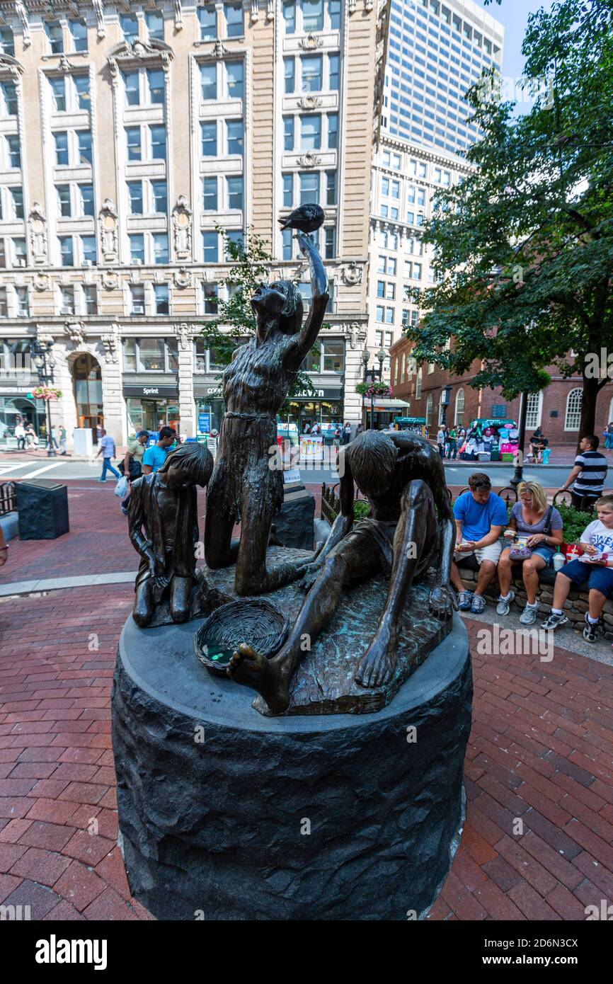 Boston Irish Famine Memorial,  sculpted by Robert Shure, Washington Street , Boston, Massachusetts, USA Stock Photo