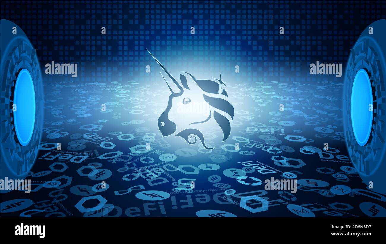 Uniswap UNI token symbol of the DeFi system shining in the rays of light.  Cryptocurrency logo icon. Decentralized finance programs. Vector EPS10  Stock Photo - Alamy