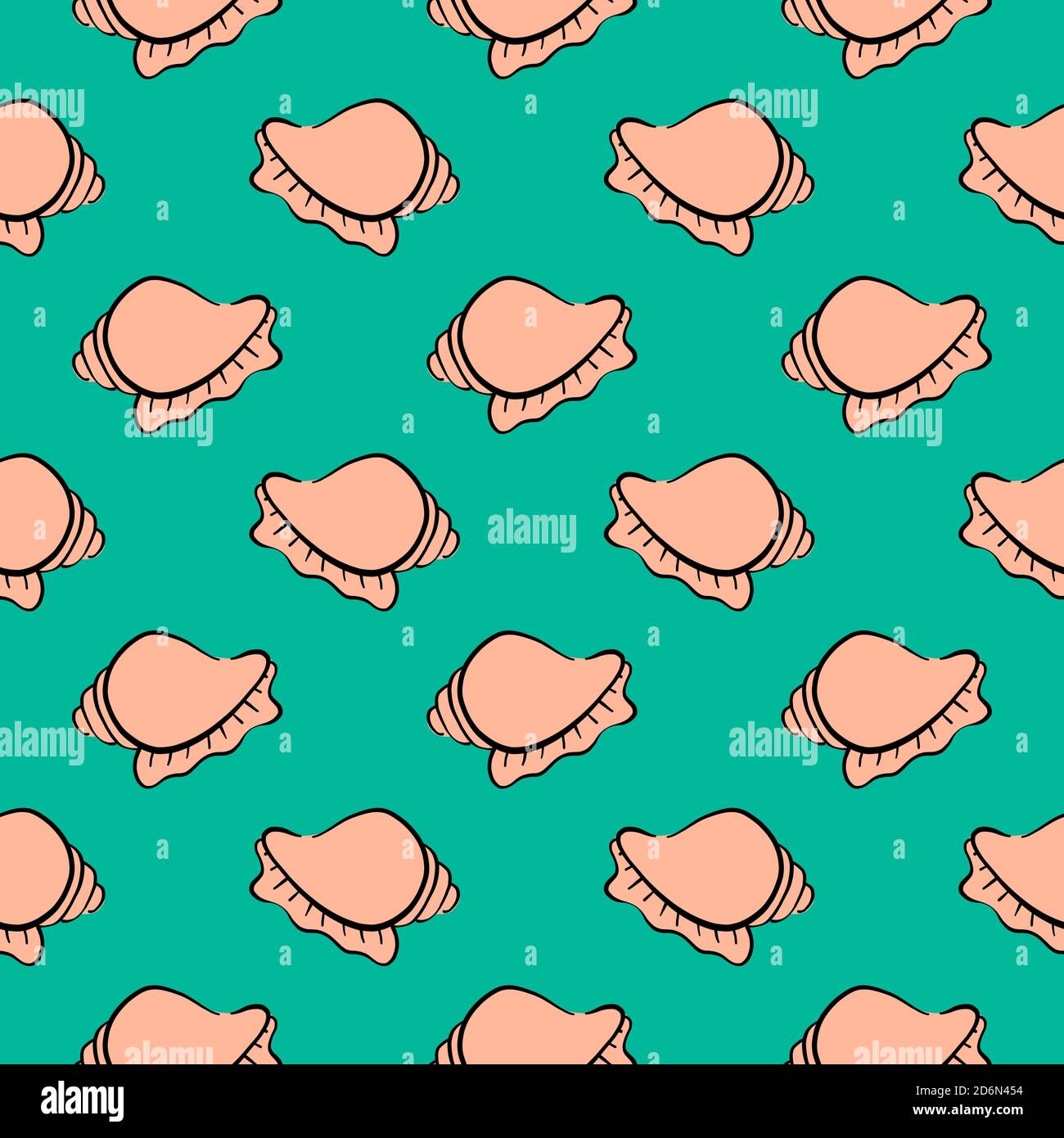 Sea shell, seamless pattern on green background. Stock Vector