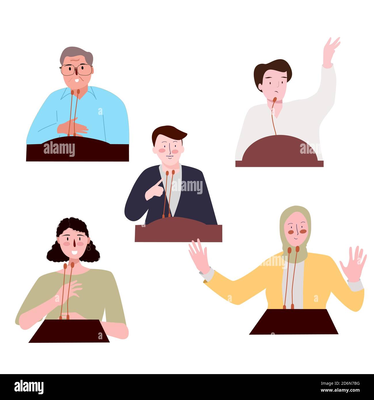 Speaker debate talk people character set collection white isolated background with flat color styl Stock Vector