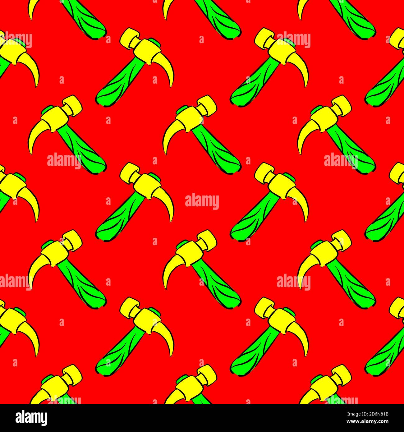 Yellow hammer, seamless pattern on red background. Stock Vector