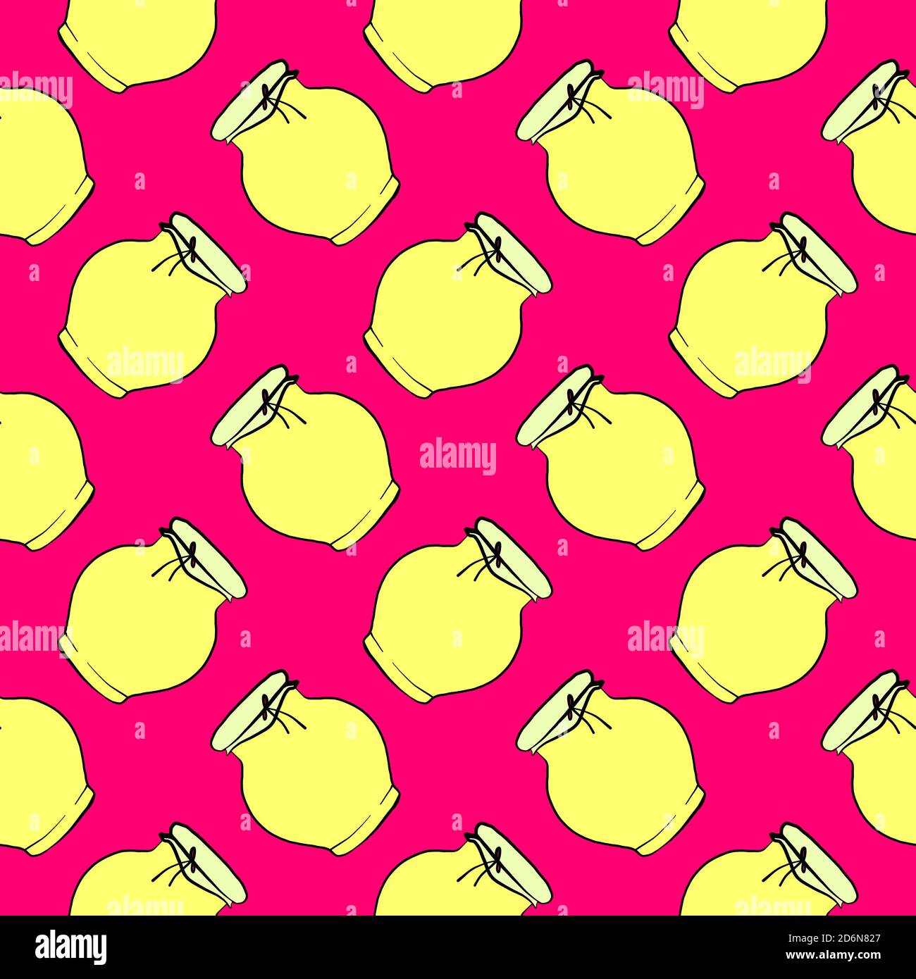 Yellow jar, seamless pattern on pink  background. Stock Vector