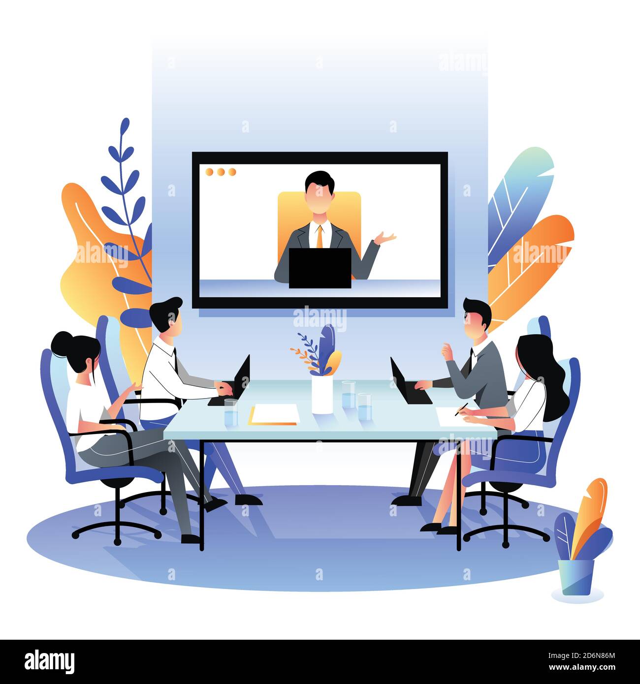 Group of businesspeople at the video conference call in boardroom. Vector  flat cartoon illustration. Online meeting with CEO, manager or director. Bus  Stock Vector Image & Art - Alamy