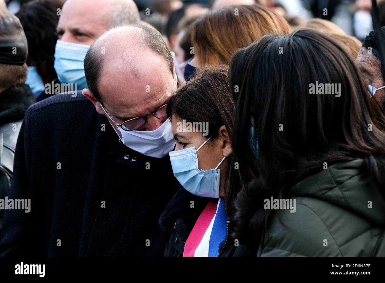 French Prime Minister Jean Castex And Paris Mayor Anne Hidalgo Seen During The Tribute Thousands Gathered