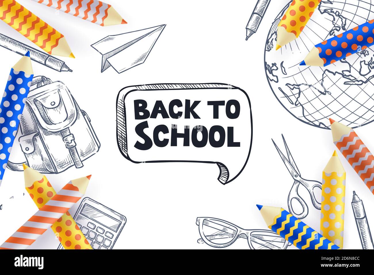 Back to school sale poster, banner design template. Vector 3d illustration  of multicolor pencils and sketch school supplies on white background. Creat  Stock Vector Image & Art - Alamy