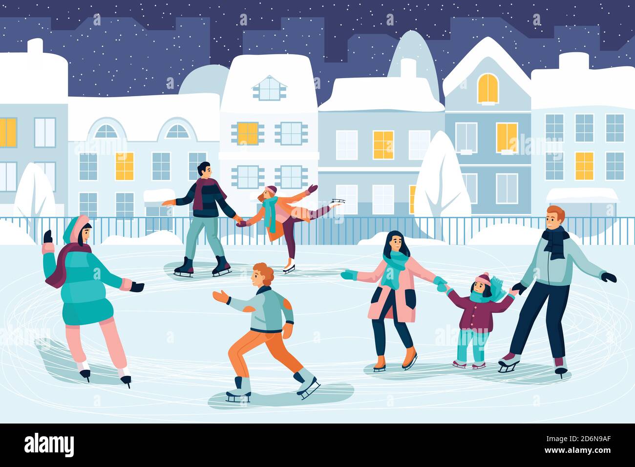 Happy young people skating. Couple, kids and family spend time on ice rink. Vector flat cartoon illustration. Outdoor winter leisure activity and seas Stock Vector Image & Art - Alamy Happy young people skating. Couple, kids and family spend time on ice rink. Vector flat cartoon illustration. Outdoor winter leisure activity and seas Stock Vector Image & Art - Alamy