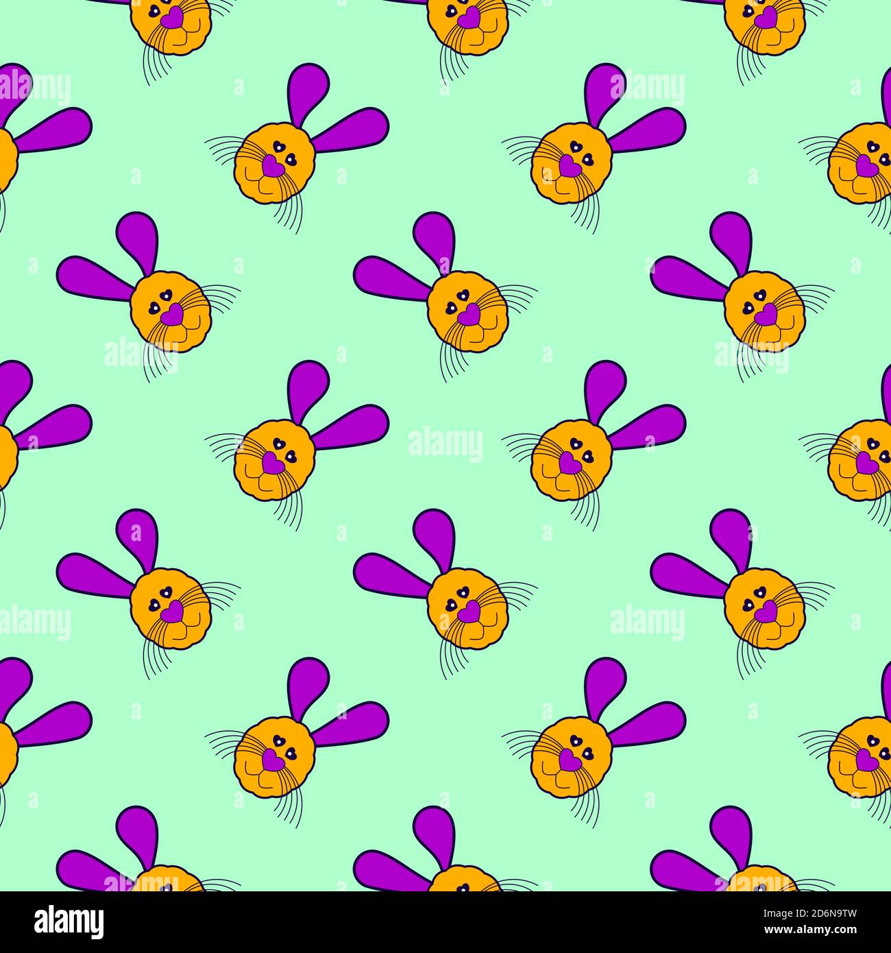 Hare head, seamless pattern on light green background. Stock Vector
