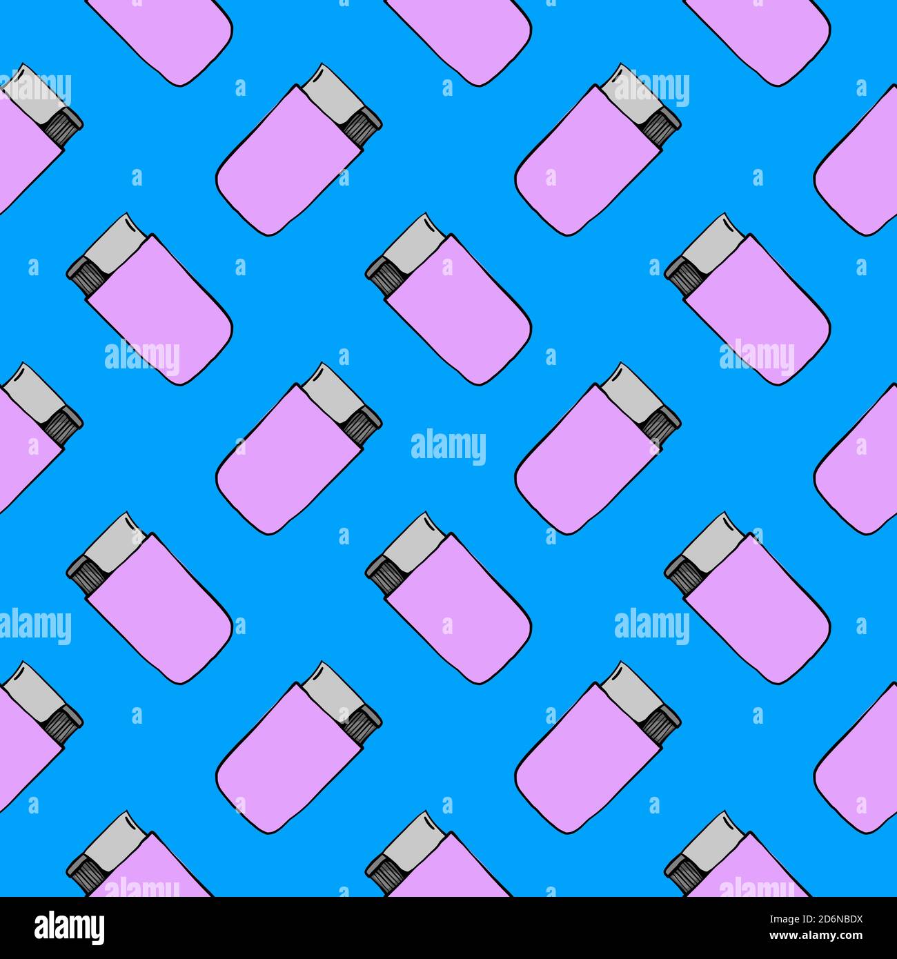 Purple lighter, seamless pattern on blue background. Stock Vector