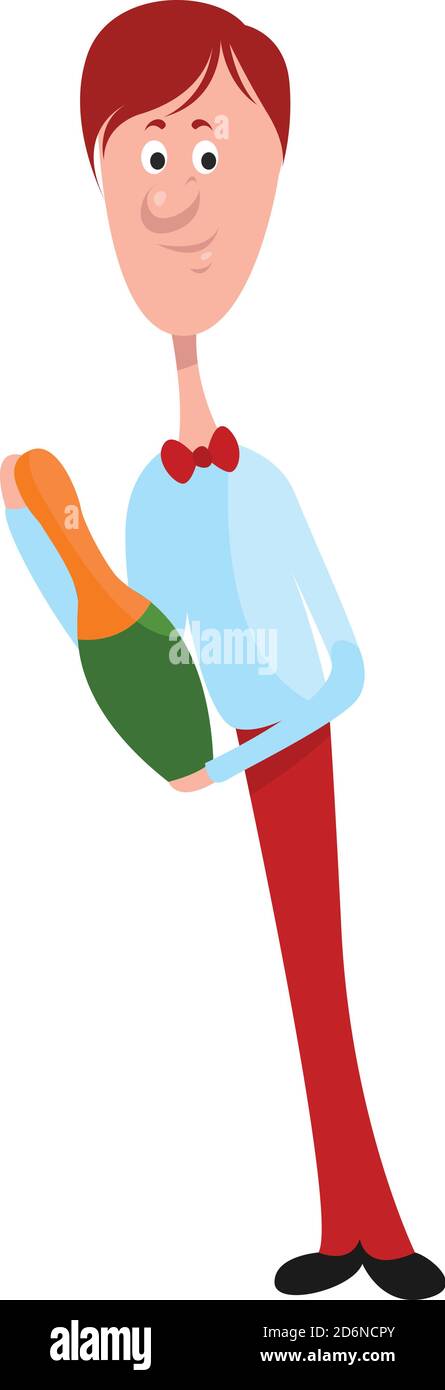 Man with champagne, illustration, vector on white background Stock Vector