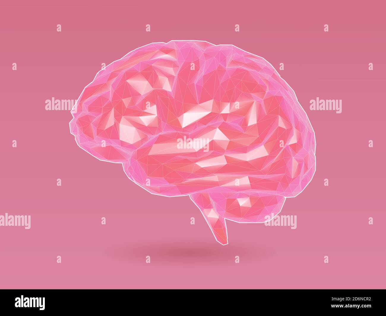Low poly stylized colorful pink brain with 3D shading and wireframe ...