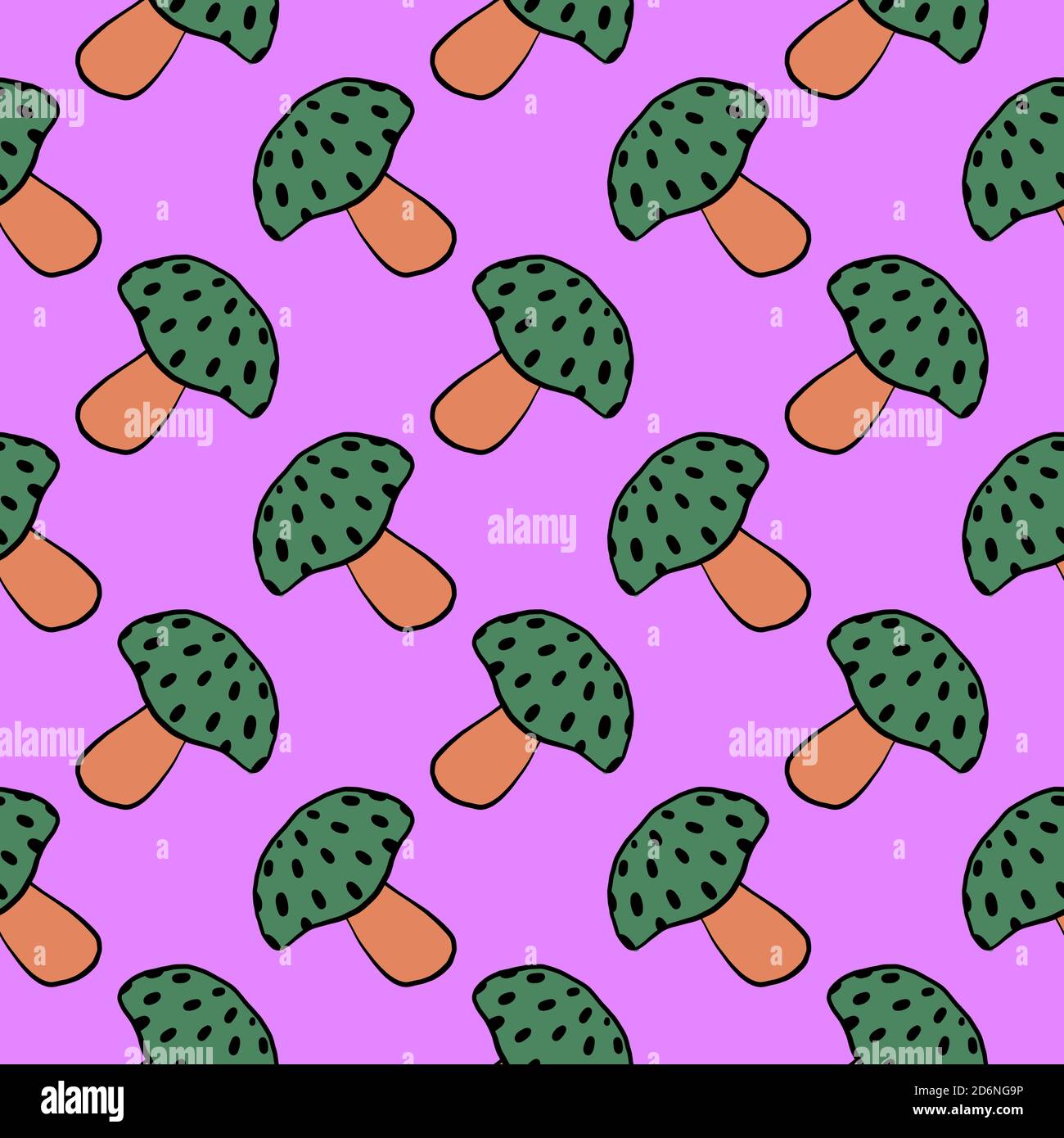 Mushrooms with dots, seamless pattern on pink background. Stock Vector
