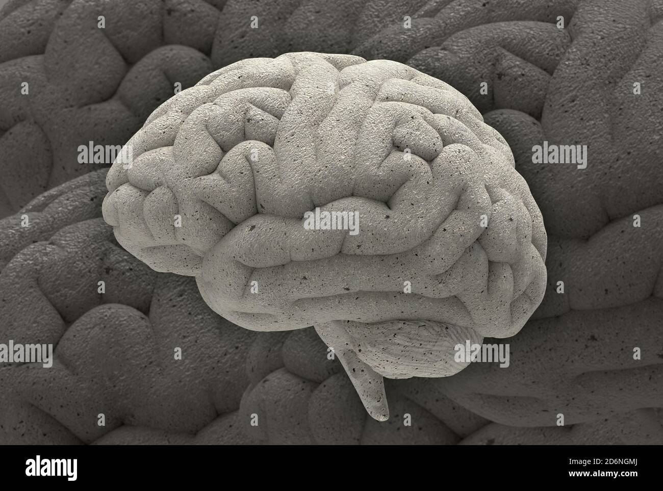 3D stone human brain rendering on abstract concept background with clipping path for diecut to use in any backdrop Stock Photo