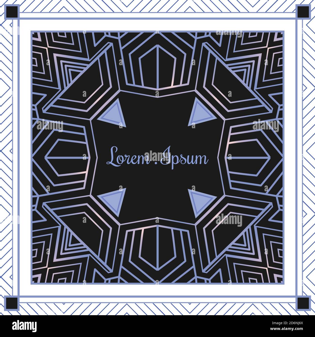 Modern geometric art deco frame element decoration with blue color line ...