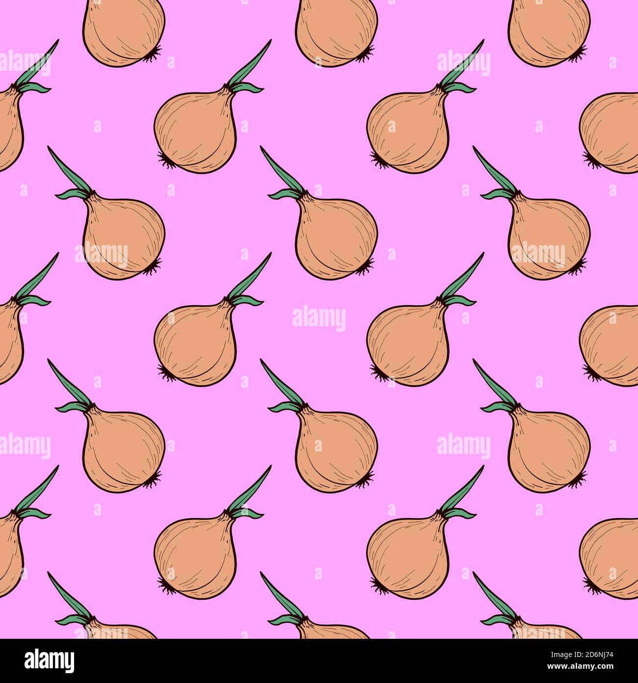 Orange little onions, seamless pattern on pink background. Stock Vector