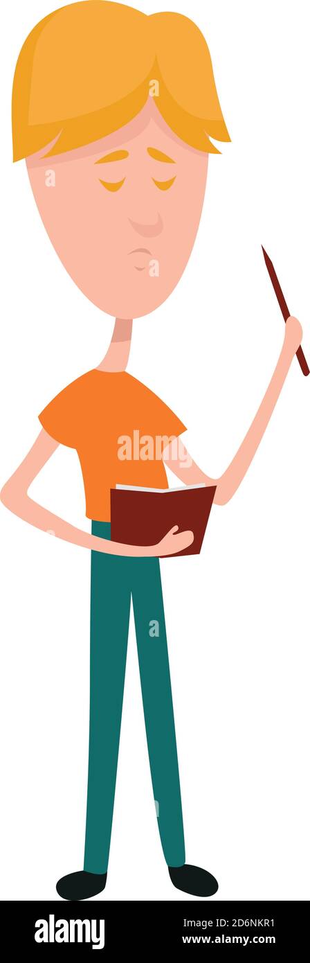 Boy reading, illustration, vector on white background Stock Vector