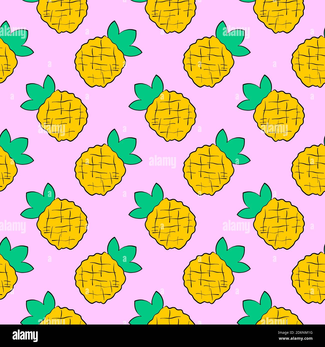 Yellow pineapple, seamless pattern on pink background. Stock Vector