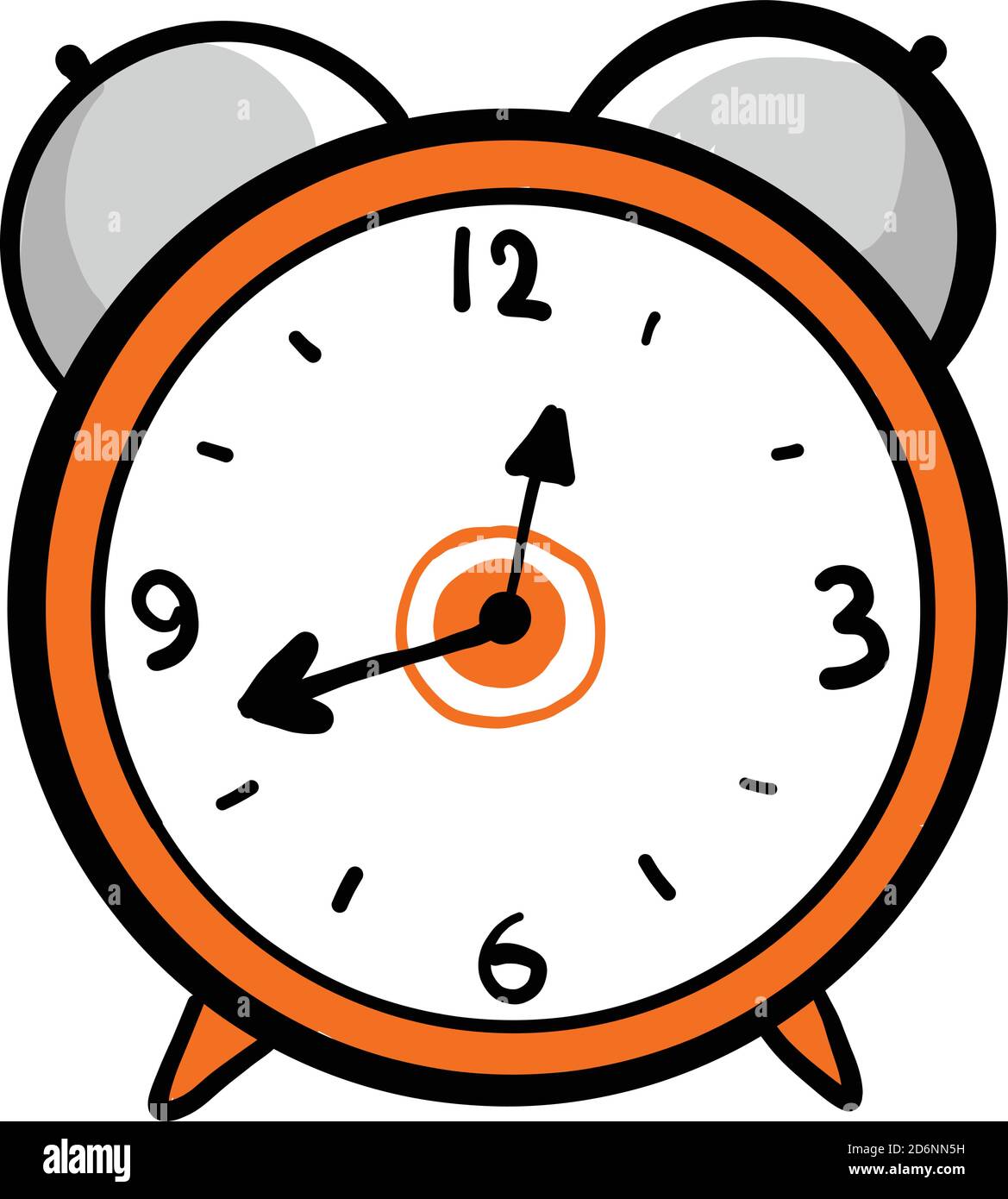 Orange clock, illustration, vector on white background Stock Vector