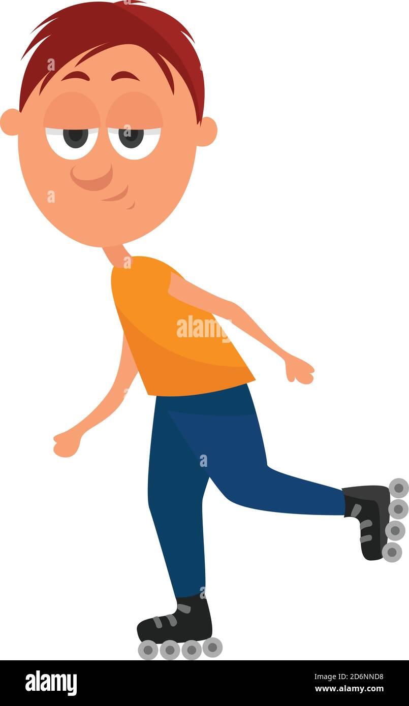 Boy with roller skates, illustration, vector on white background Stock