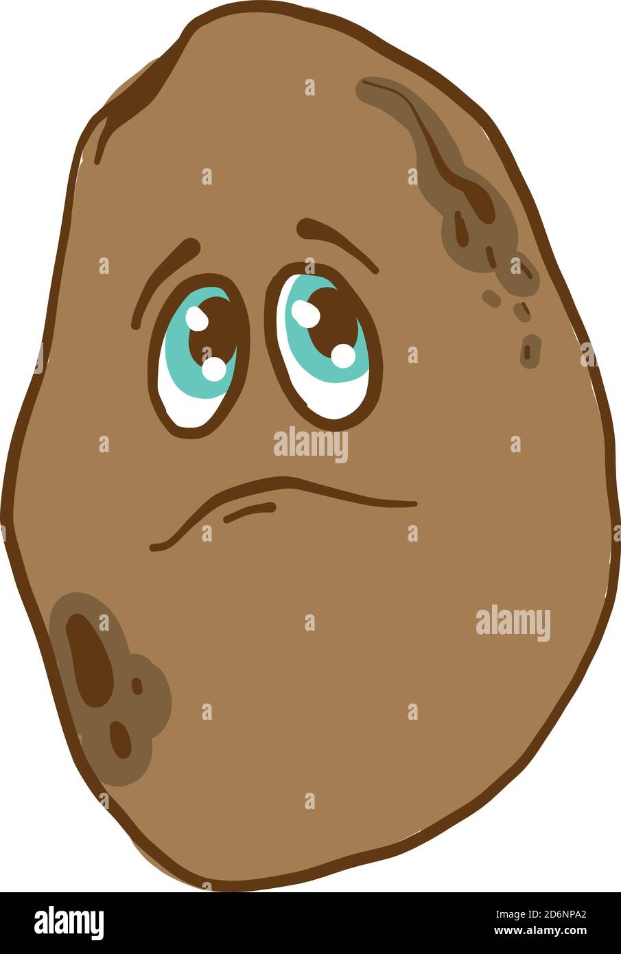 Sad potato with blue eyes, illustration, vector on white background