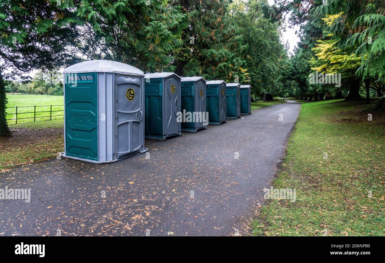 A group of portable toilets in Dublin, Ireland. Stock Photo