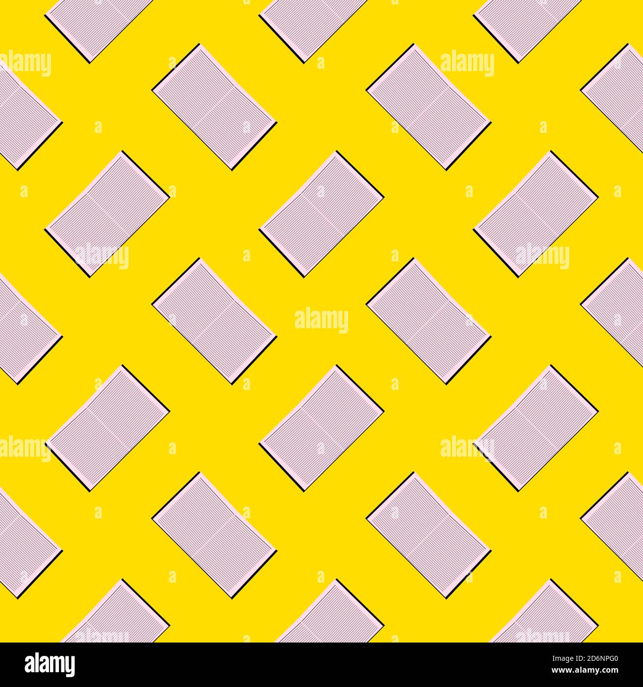 Opened notebook, seamless pattern on yellow background. Stock Vector