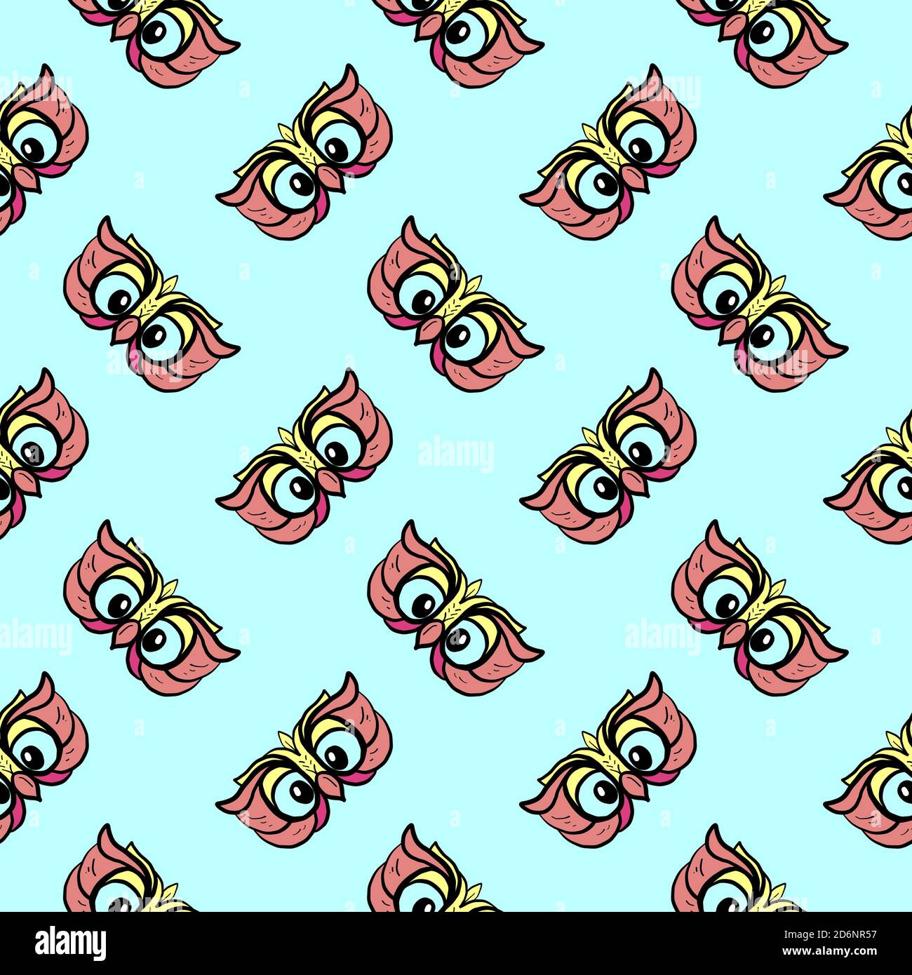 Owl eyes, seamless pattern on blue background. Stock Vector