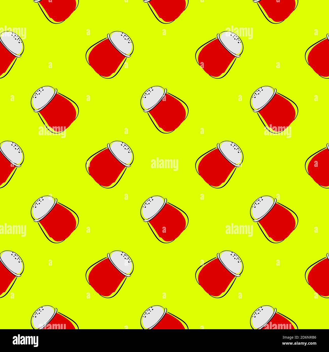 Red pepper shaker, seamless pattern on yellow background. Stock Vector
