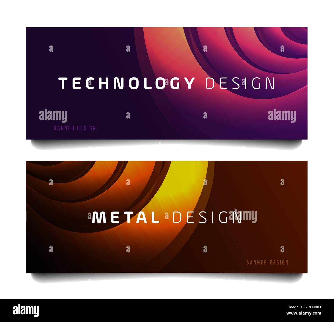 Set of horizontal banners for business event with metal abstract circles and technology copy Stock Vector