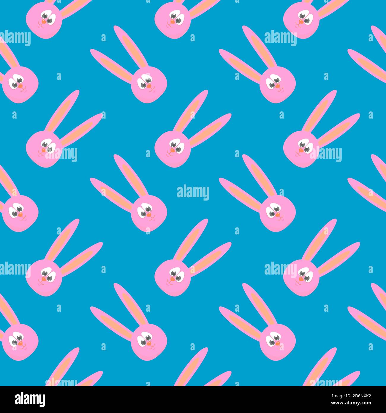 Pink rabbit with long ears, seamless pattern on blue background. Stock Vector