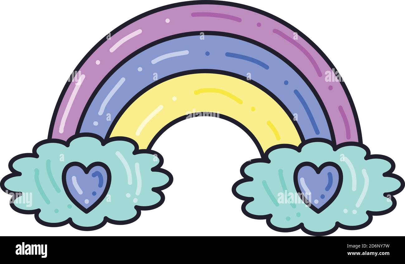 Rainbow with white clouds, illustration, vector on white background Stock Vector