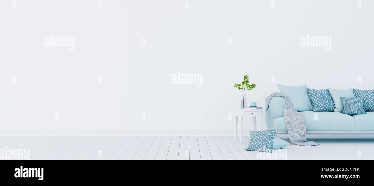 Mock Up Modern Living Room Interior Design With Free Space On Left 3d Render 3d Illustration Stock Photo Alamy