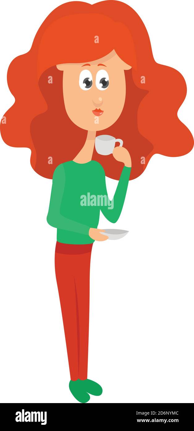 Girl in a green shirt, illustration, vector on white background Stock ...
