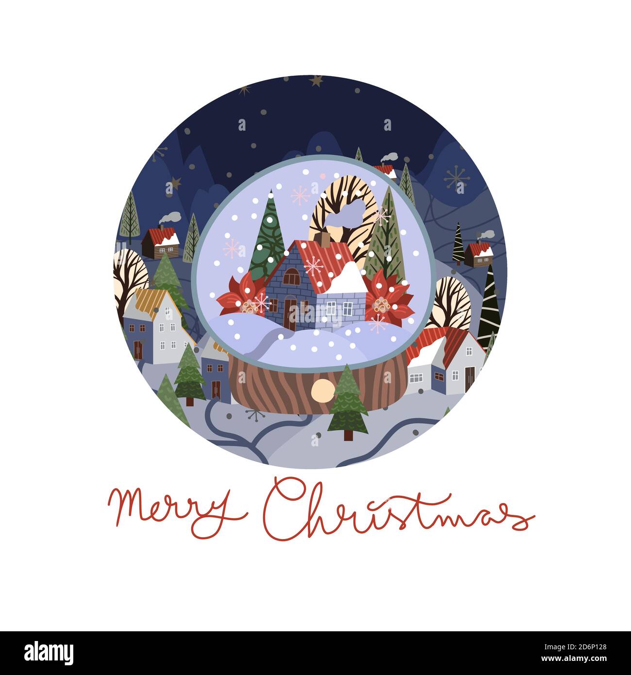 Round Christmas-themed plate design. Vector cartoon flat illustration. Stock Vector