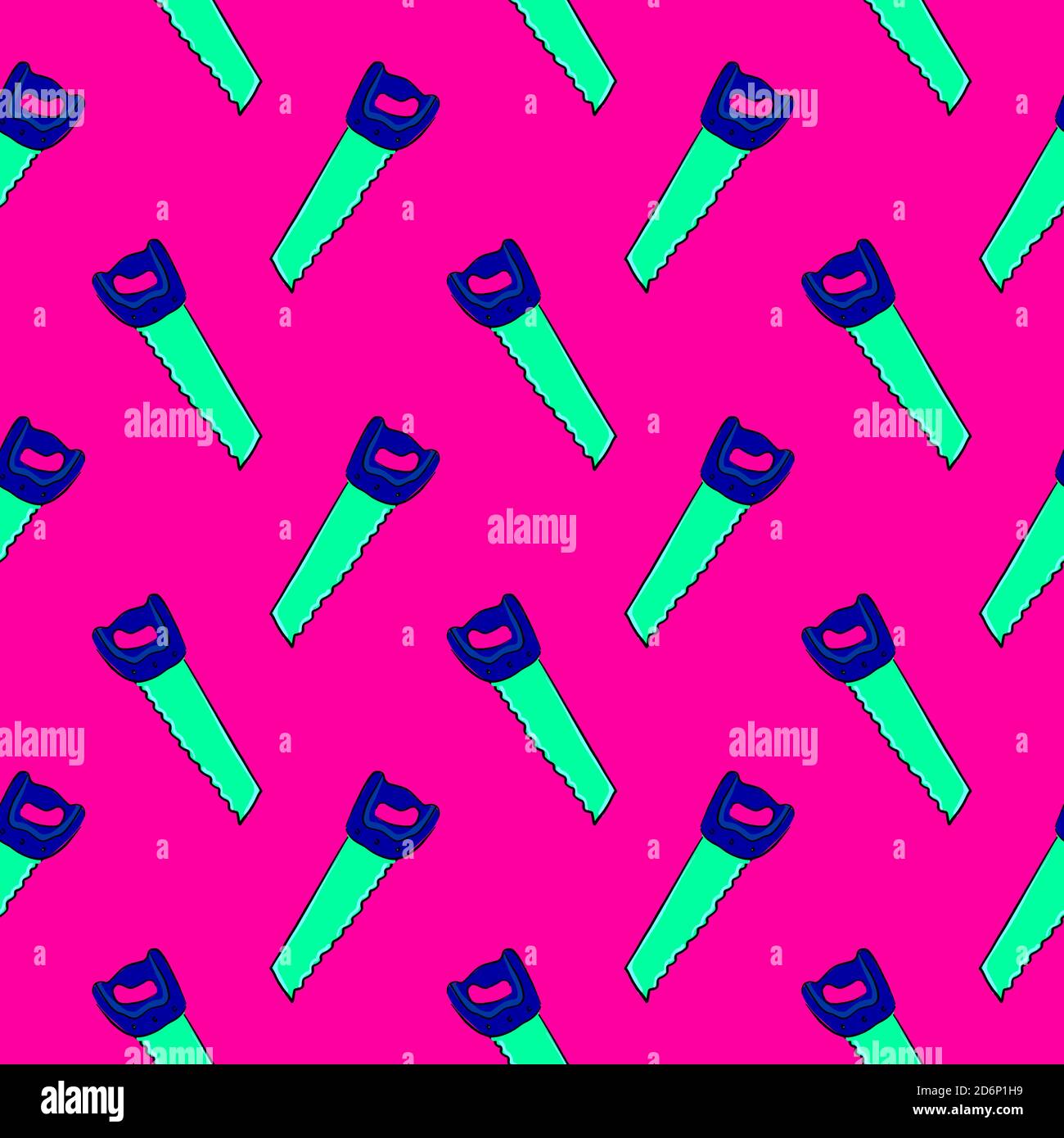 Hand saw, seamless pattern on pink background. Stock Vector