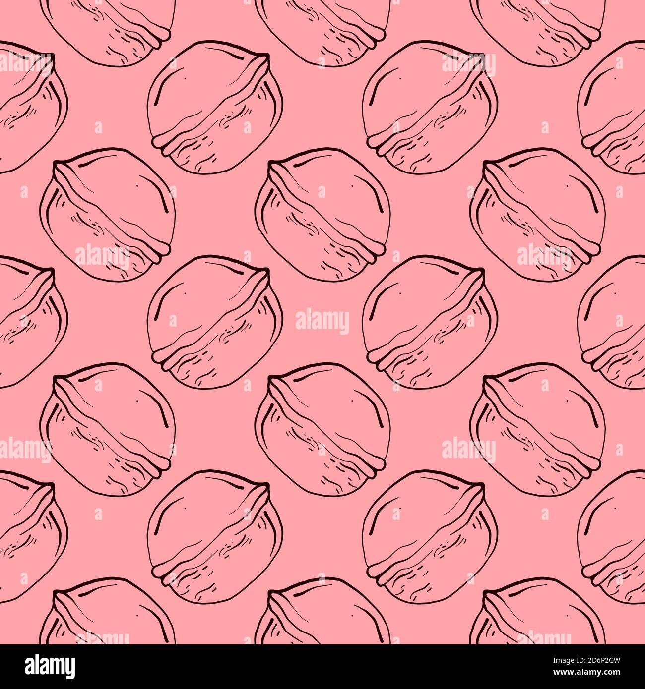Small walnut, seamless pattern on pink background. Stock Vector
