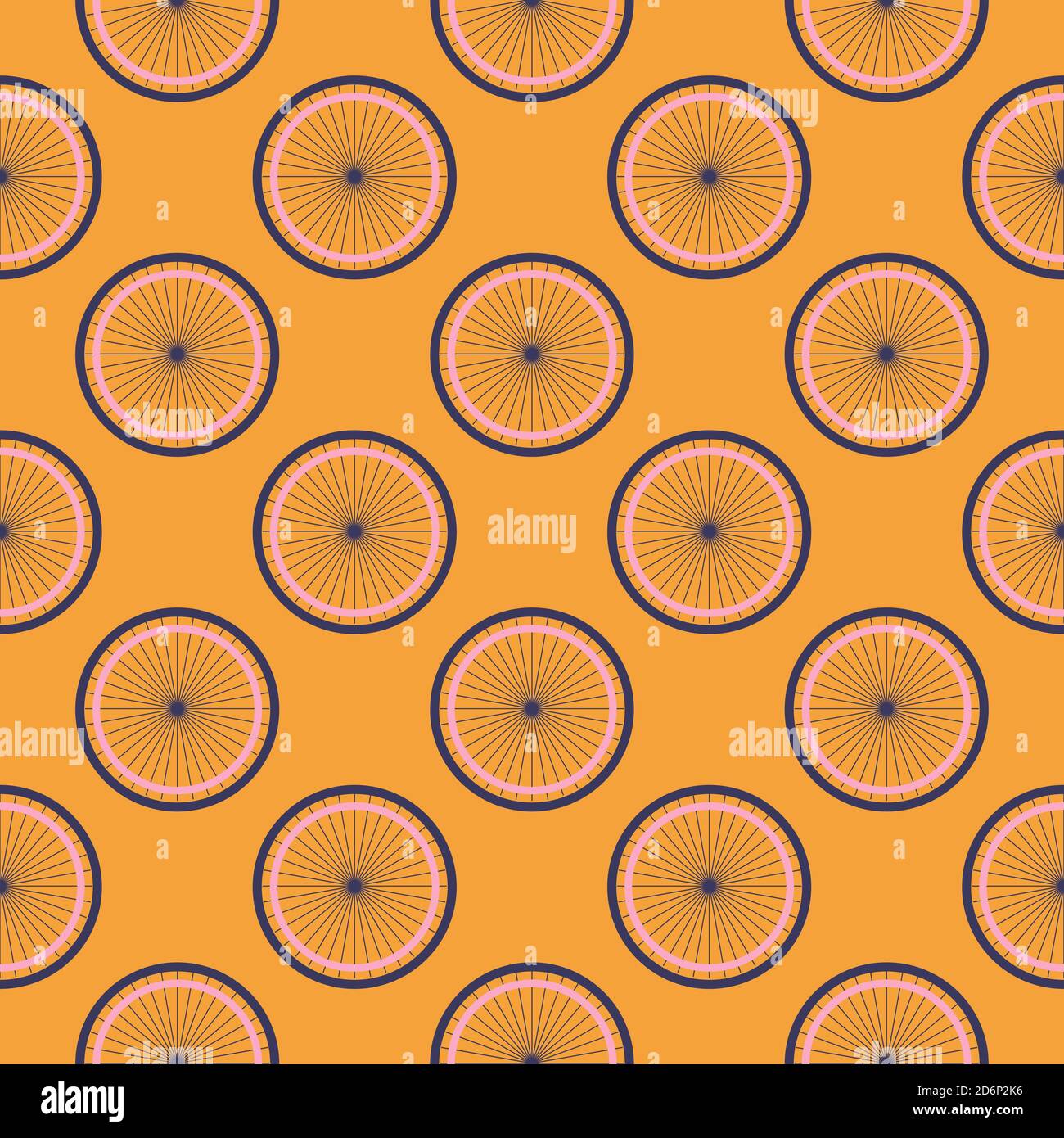 Orange Wheelchair, seamless pattern on orange background. Stock Vector