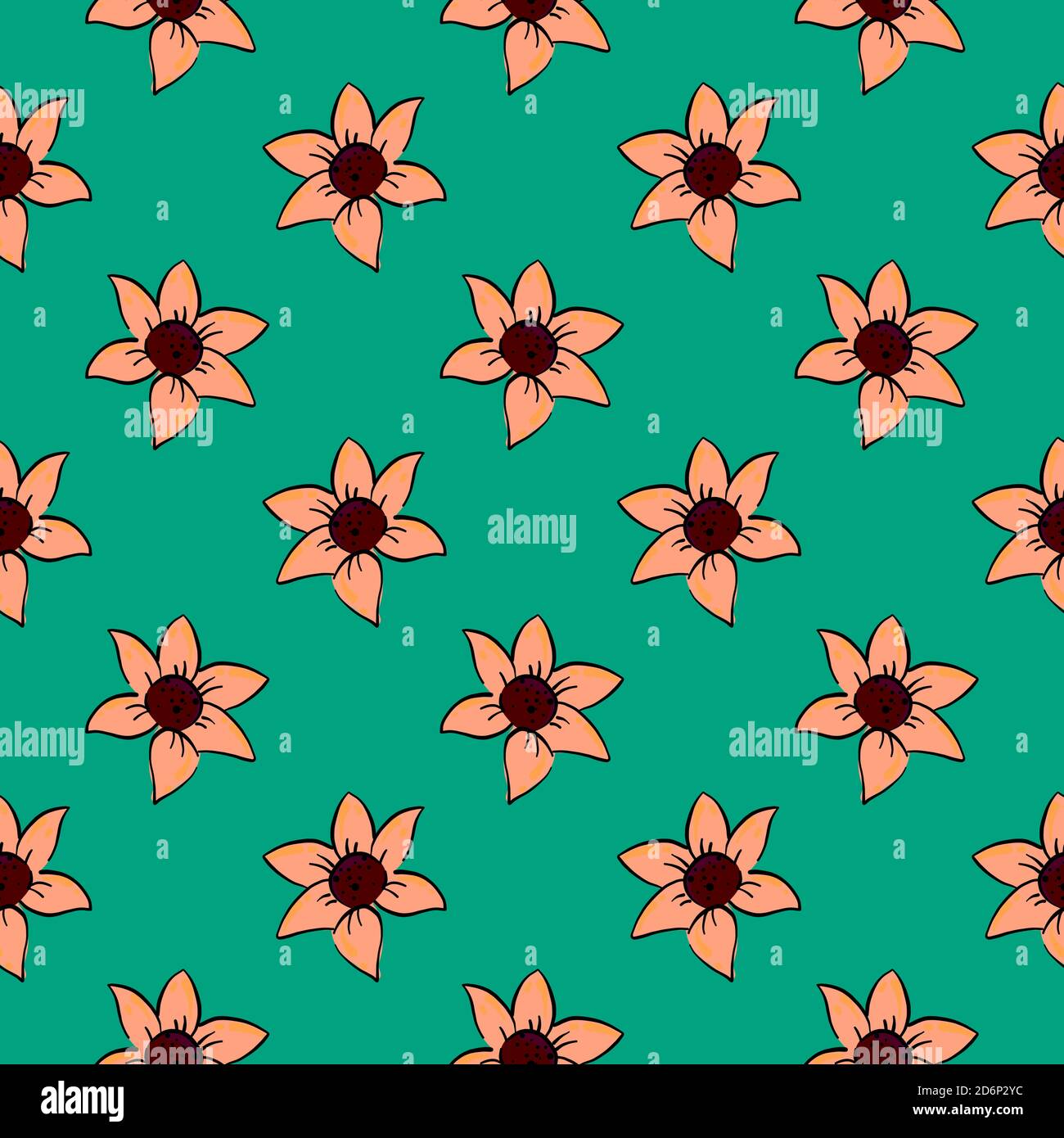 Yellow sunflowers, seamless pattern on green background. Stock Vector