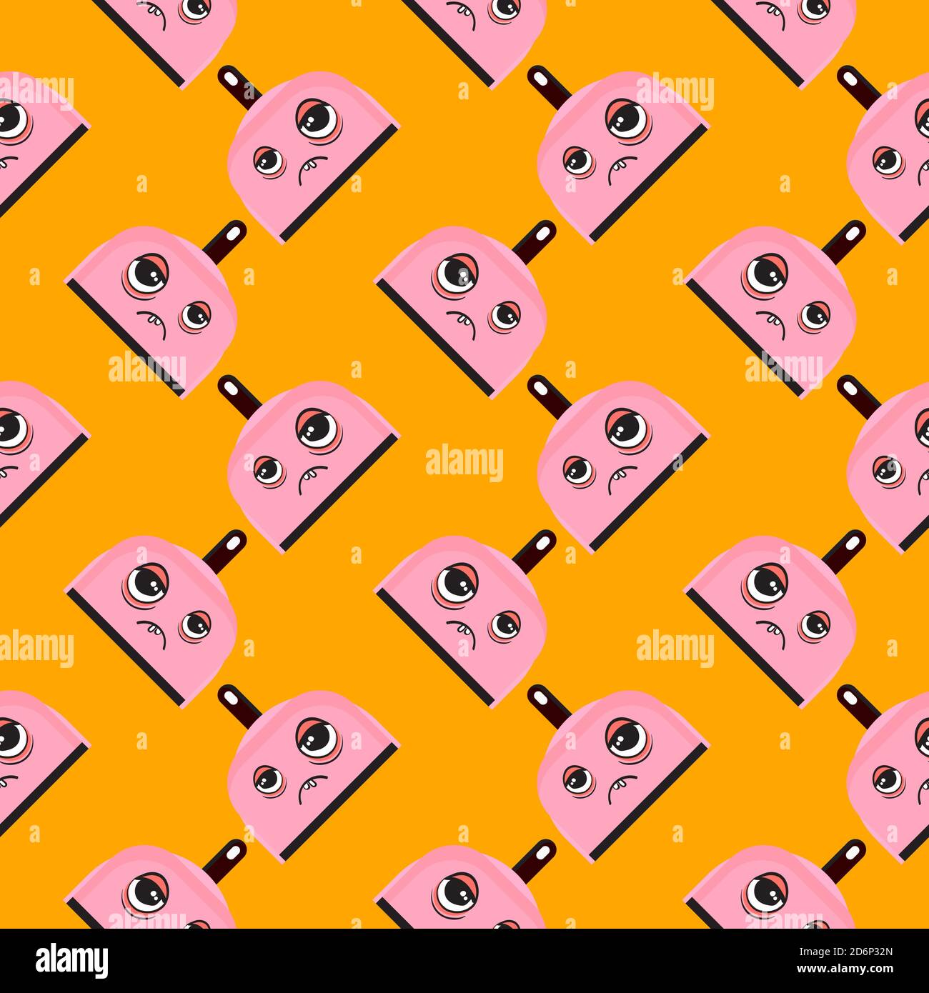 Tired dustpan, seamless pattern on orange background. Stock Vector
