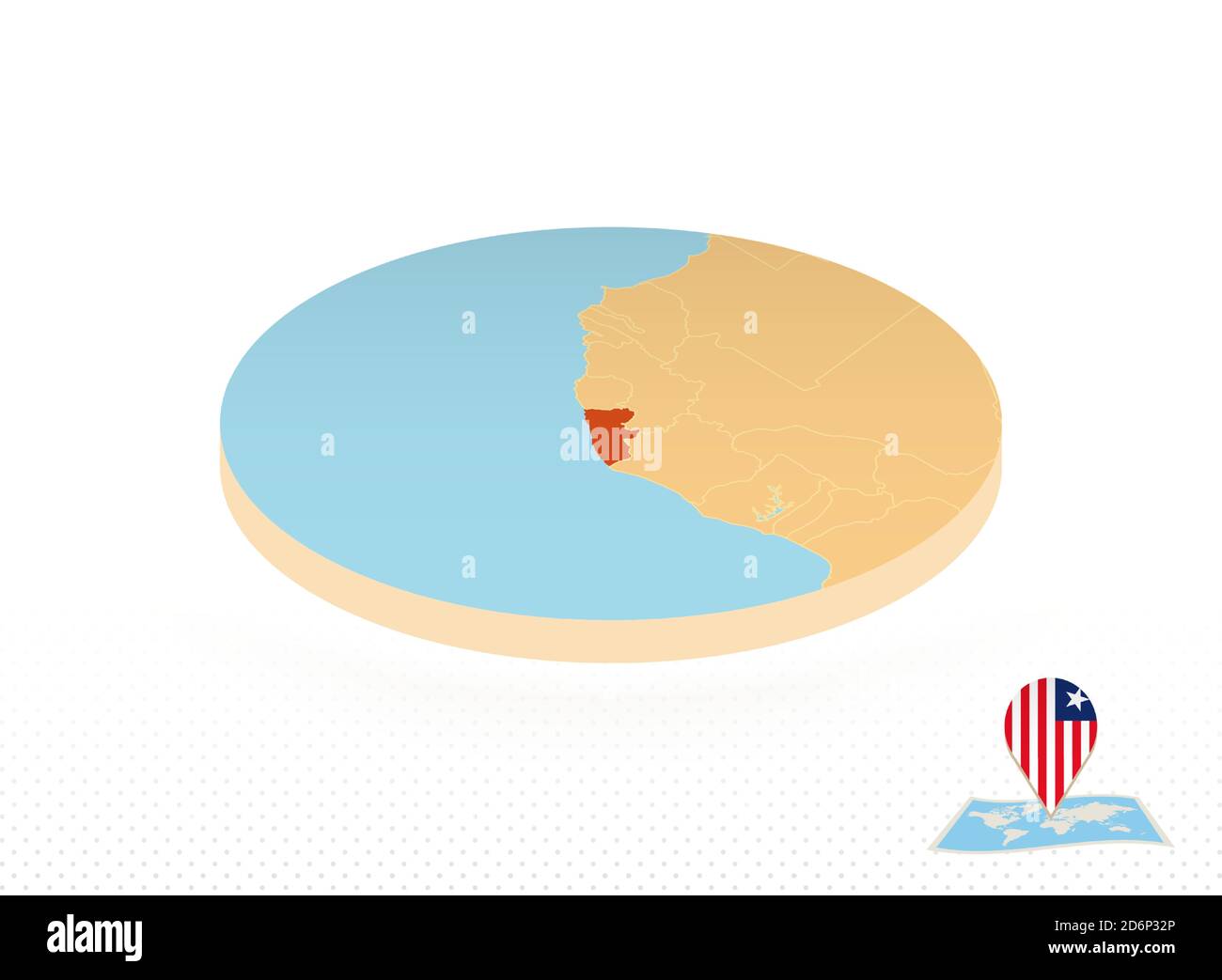 Liberia map designed in isometric style, orange circle map of Liberia ...