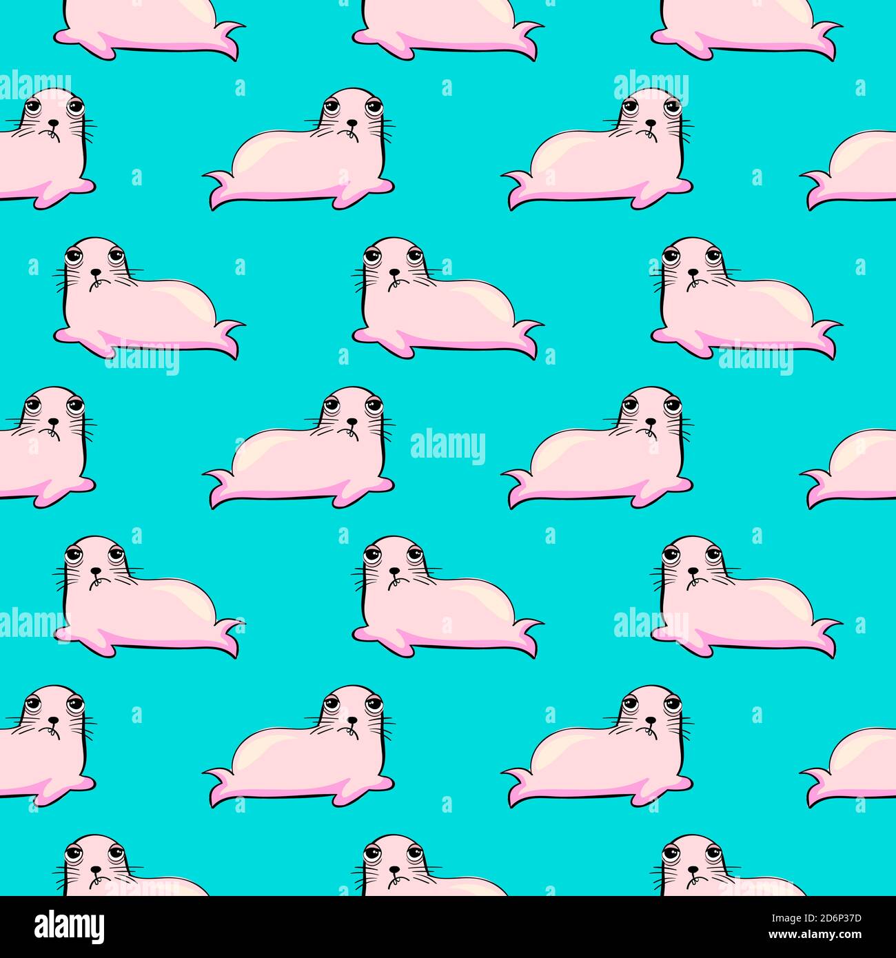 Relaxed seal, seamless pattern on blue background. Stock Vector