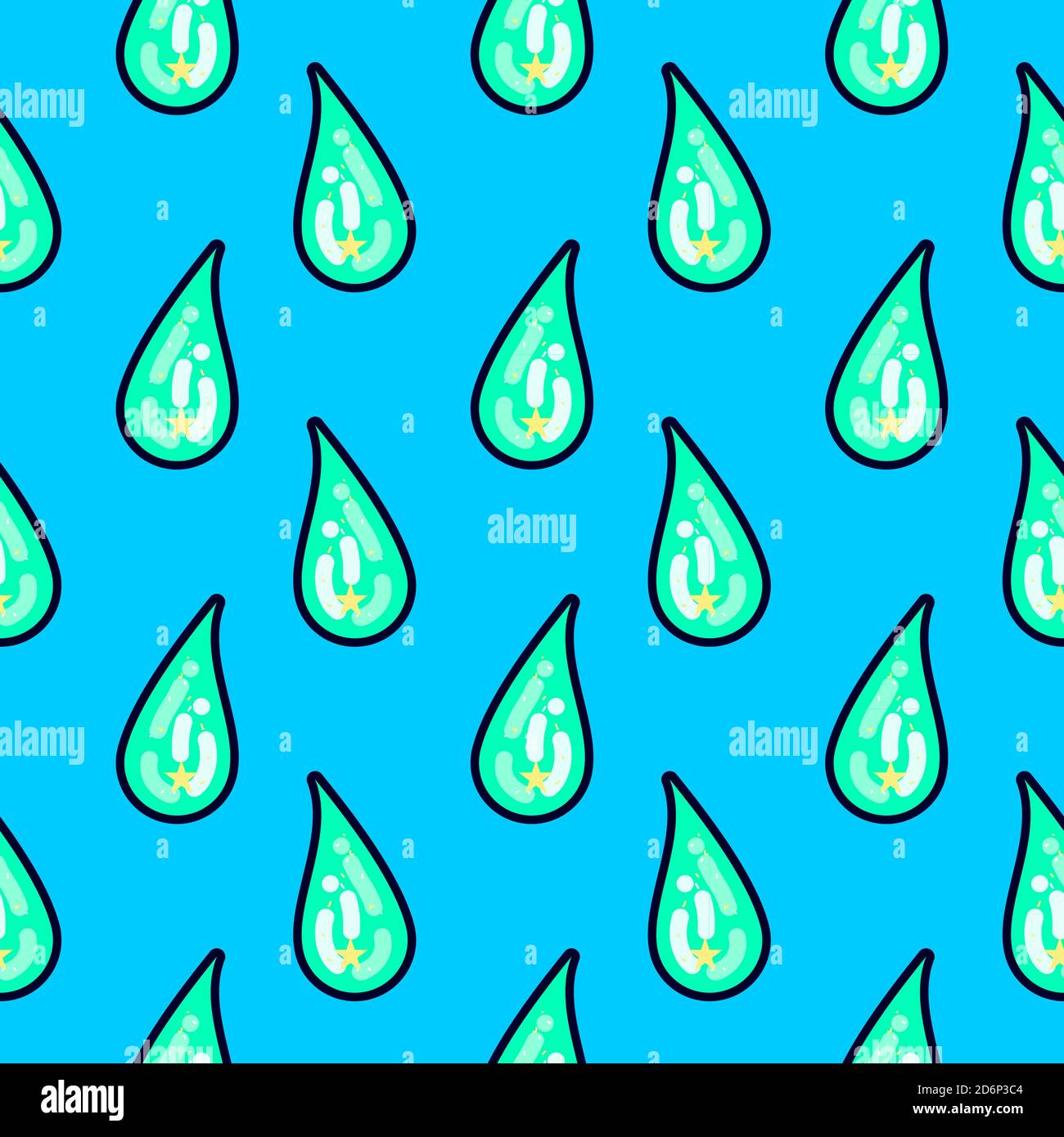 Small Water drops, seamless pattern on blue background. Stock Vector
