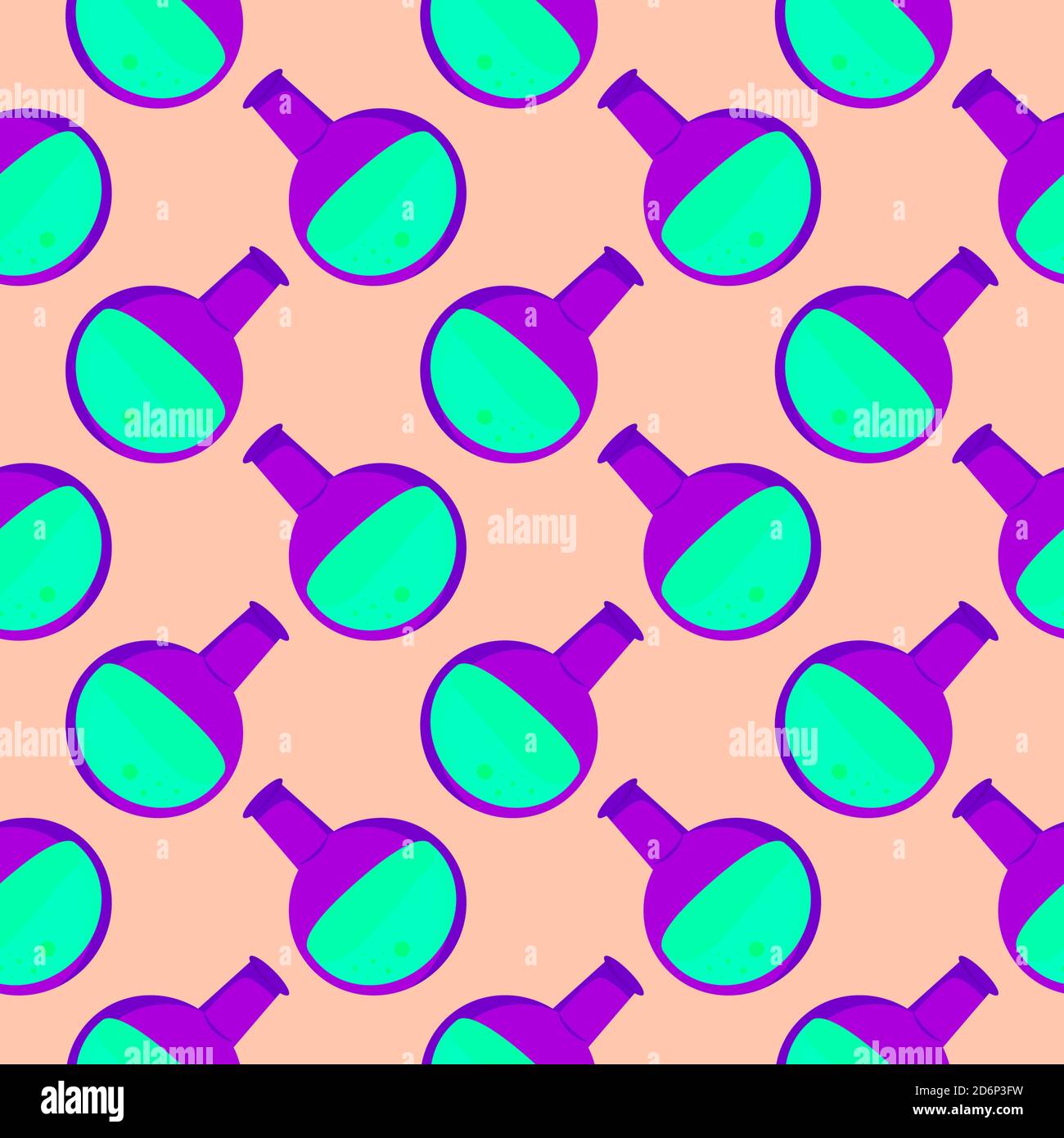 Virus in a flask, seamless pattern on orange background. Stock Vector