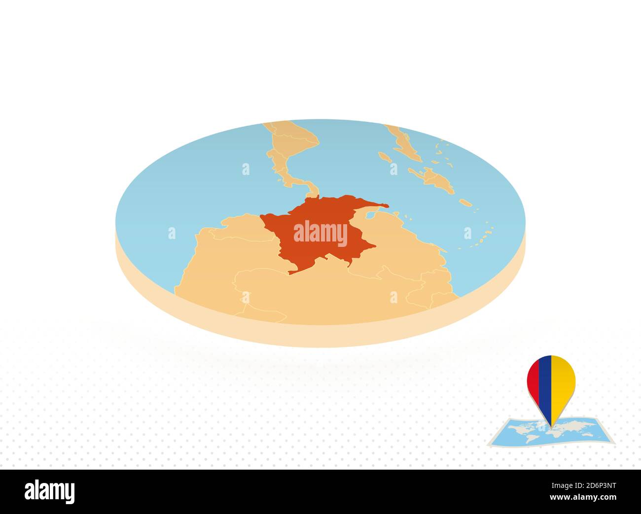 Colombia map designed in isometric style, orange circle map of Colombia for web, infographic and more. Stock Vector
